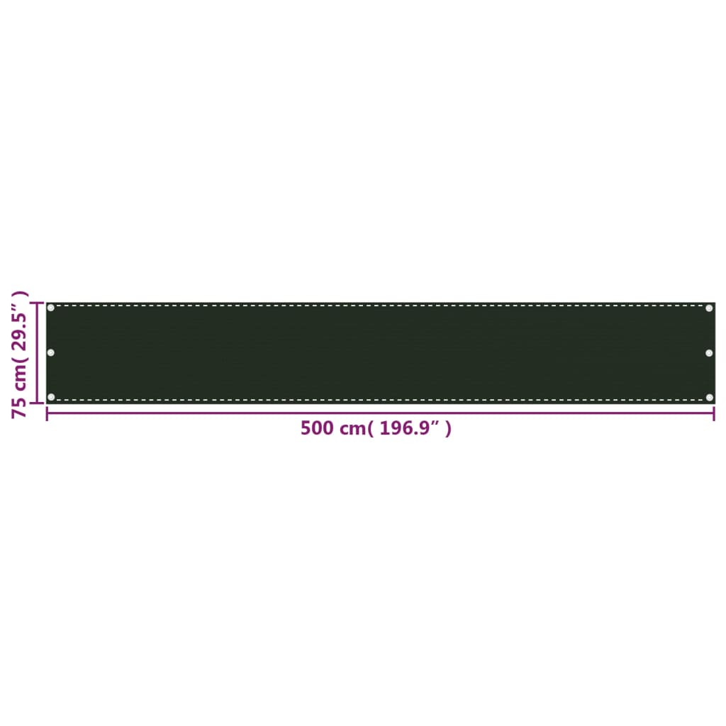 vidaXL Balkongskärm mörkgrön 75x500 cm HDPE