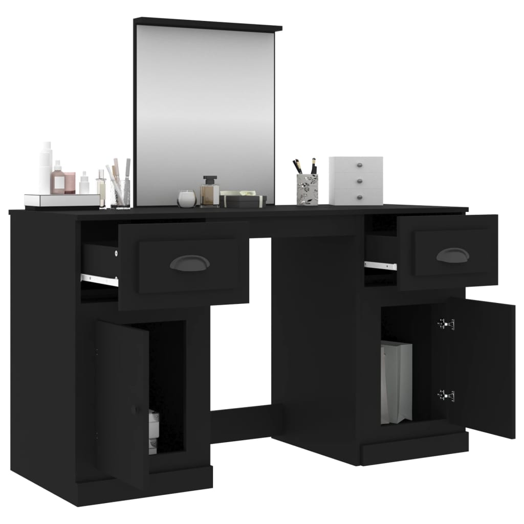 vidaXL Sminkbord med spegel svart 130x50x132,5 cm