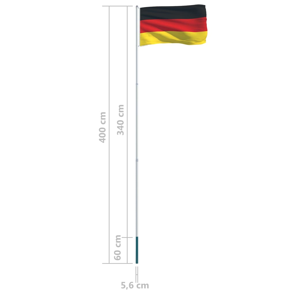 vidaXL Tysklands flagga och flaggstång i aluminium 4 m