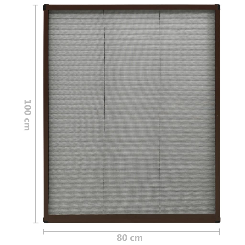 vidaXL Plisserat insektsnät för fönster brun 80x100 cm aluminium
