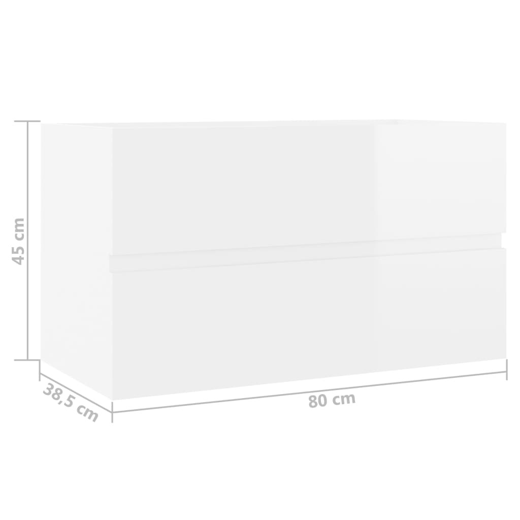 vidaXL Tvättställsskåp vit högglans 80x38,5x45 cm spånskiva