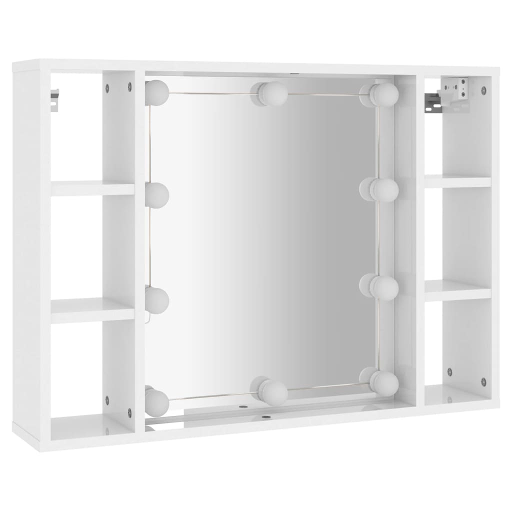 vidaXL Spegelskåp med LED vit högglans 76x15x55 cm