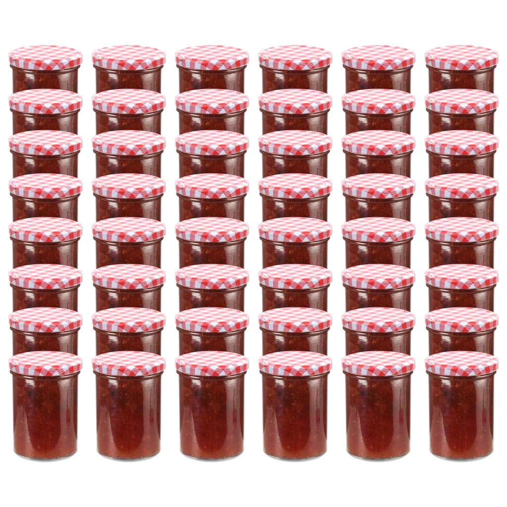 vidaXL Syltburkar i glas med vita och röda lock 48 st 400 ml