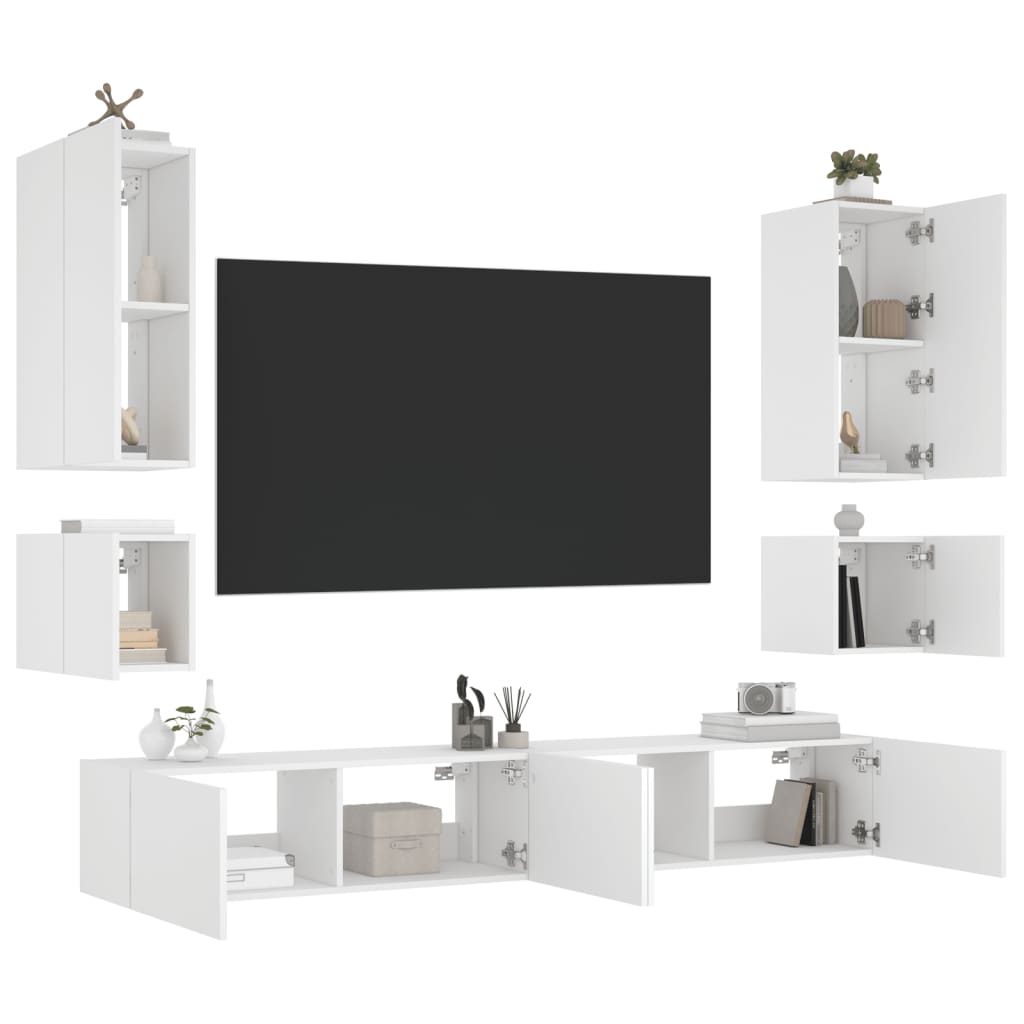 vidaXL Väggmonterade TV-skåp 6 delar med LEDs vit