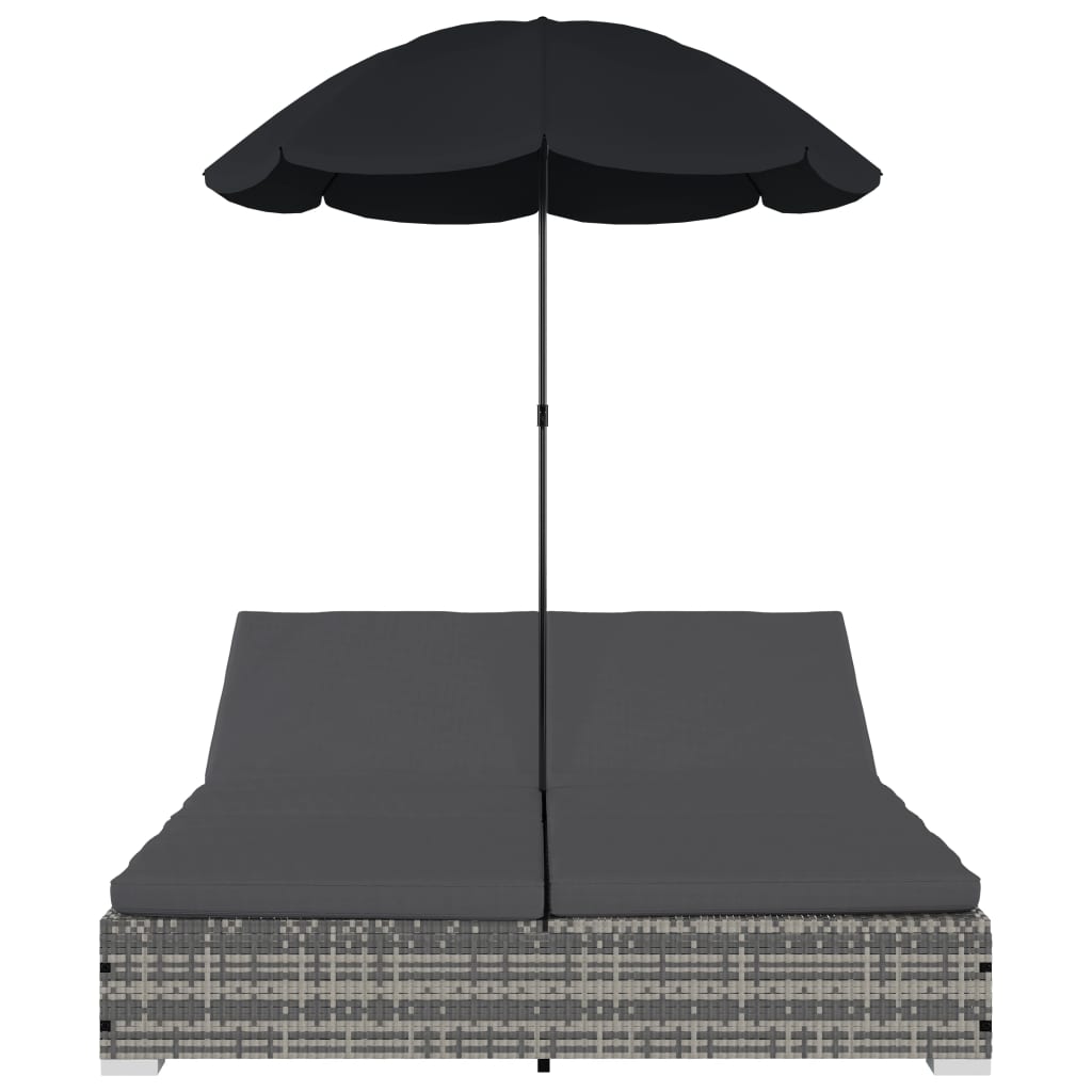 vidaXL Solsäng med parasoll konstrotting grå