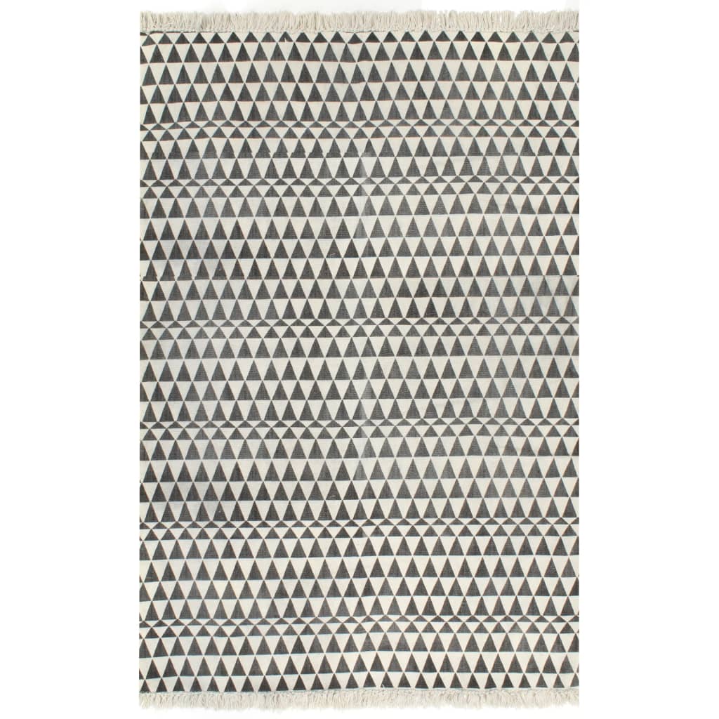 vidaXL Kelimmatta bomull 120x180 cm med mönster svart/vit