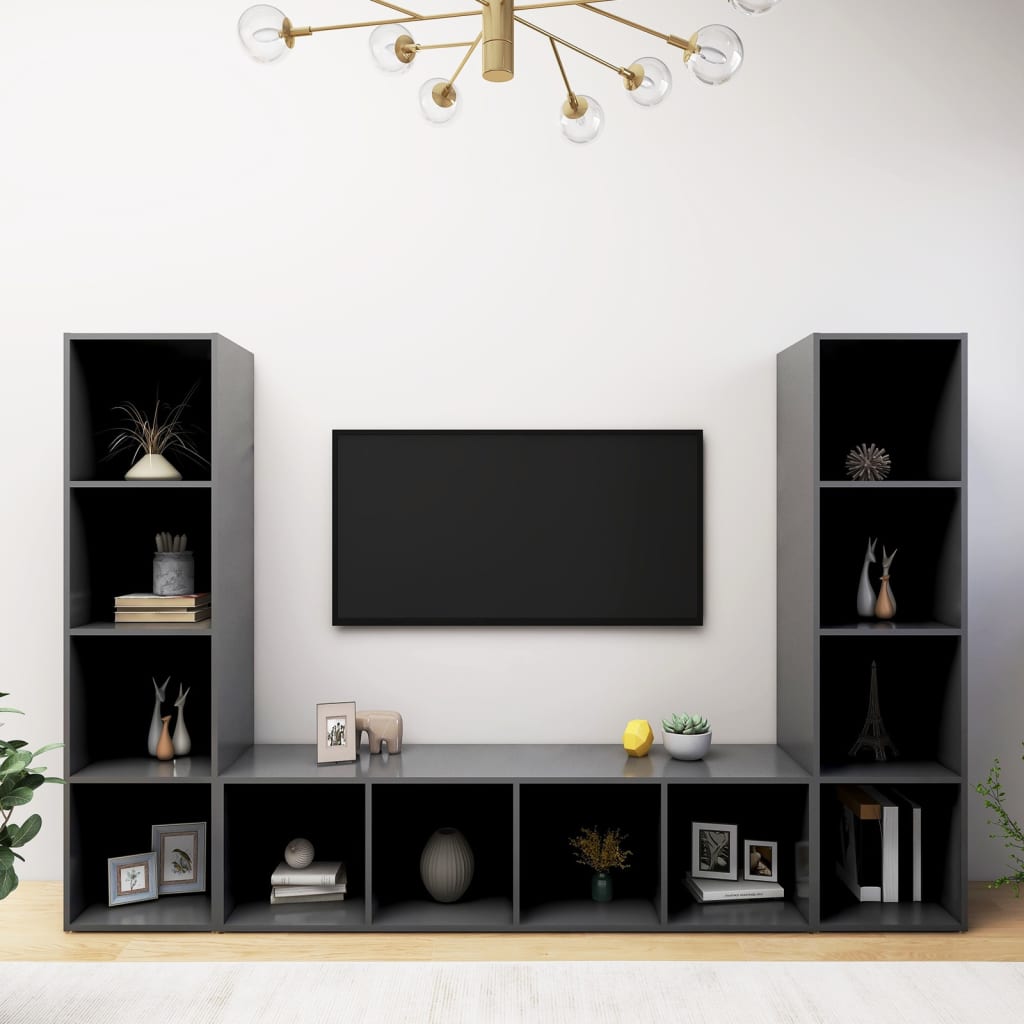 vidaXL TV-skåp 3 delar grå 142,5x35x36,5 cm konstruerat trä