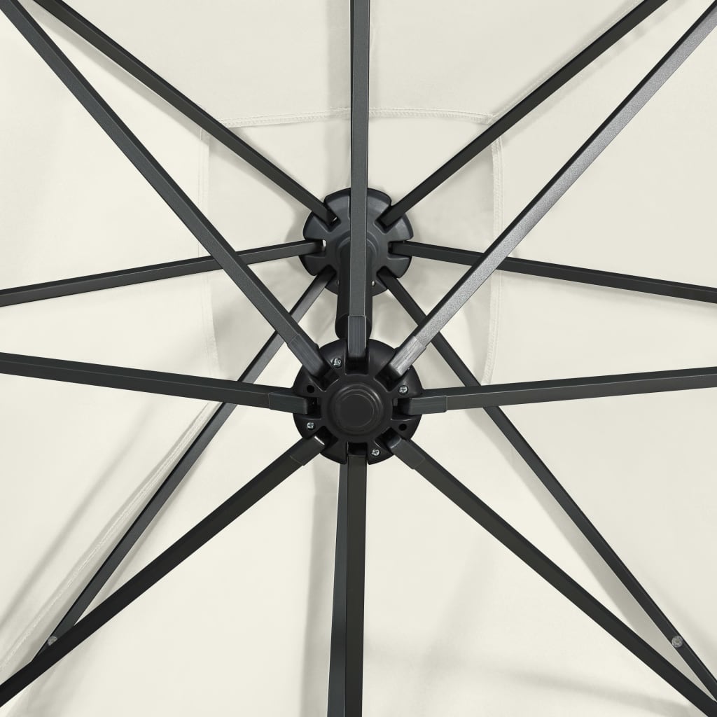 vidaXL Frihängande parasoll med stång och LED sand 300 cm