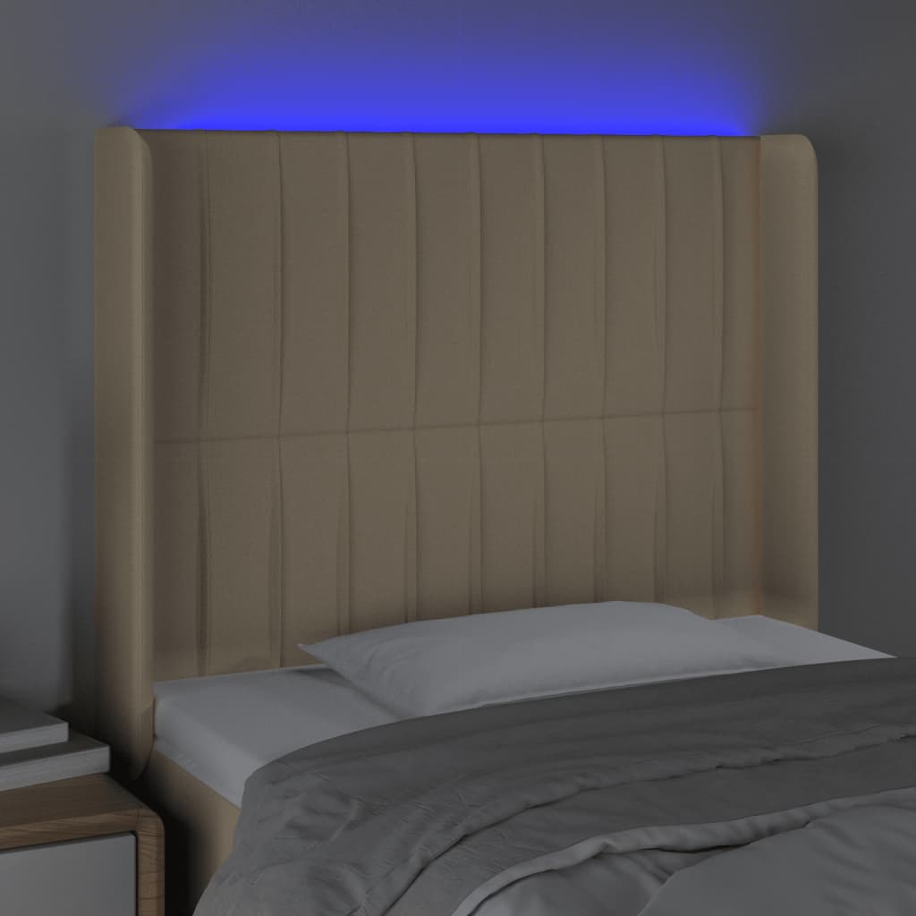 vidaXL Sänggavel LED gräddvit 93x16x118/128 cm tyg