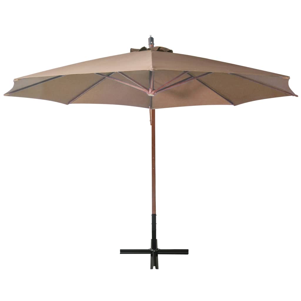 vidaXL Hängande parasoll med stolpe taupe 3,5x2,9 massivt granträ