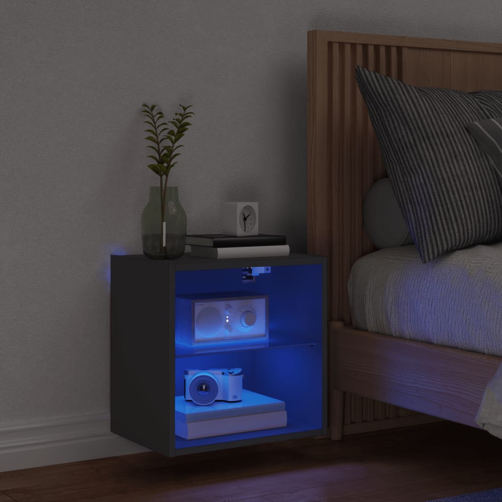 vidaXL Väggmonterade sängbord med LED-lampor 2 st svart
