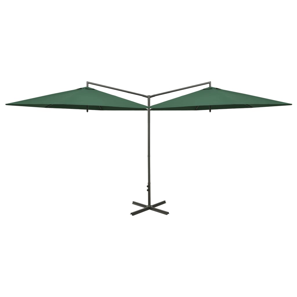 vidaXL Dubbelt parasoll med stålstång grön 600 cm