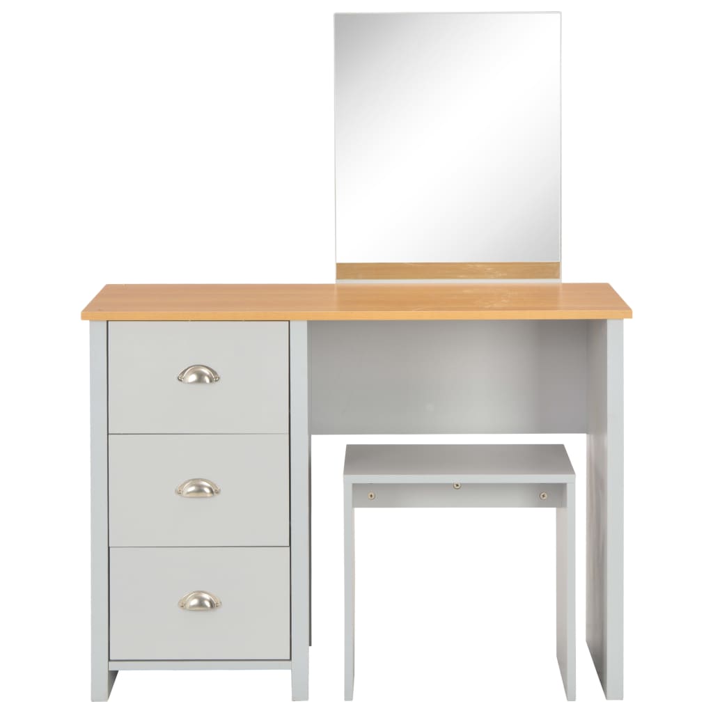 vidaXL Sminkbord med spegel och pall grå 104x45x131 cm