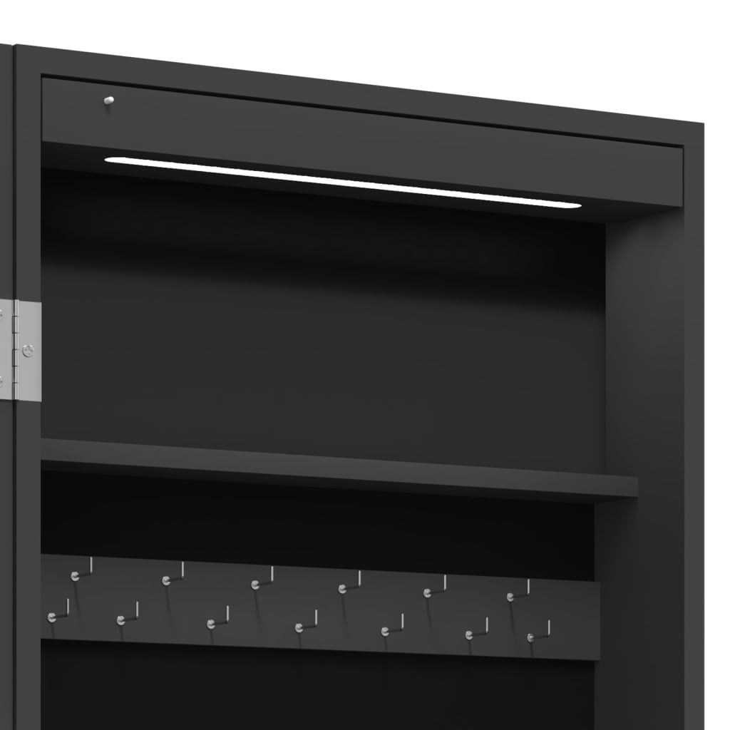 vidaXL Spegelsmyckesskåp med LED-lampor fristående svart