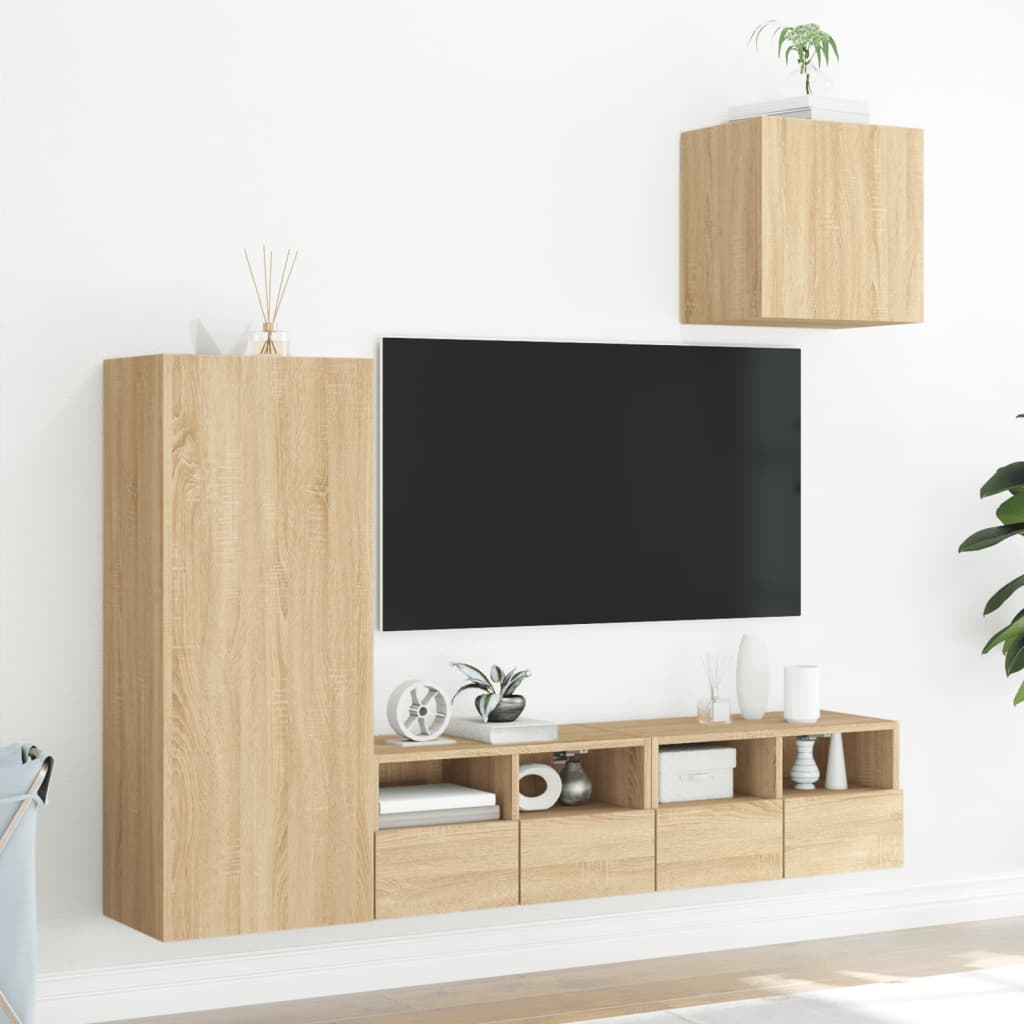 vidaXL Väggmonterade TV-enheter 4 delar sonoma-ek konstruerat trä