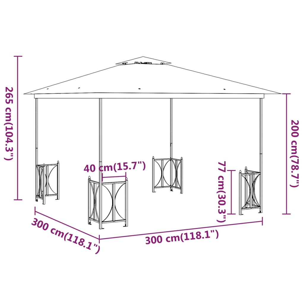 vidaXL Paviljong med draperier och dubbelt tak 3x3 m gräddvit