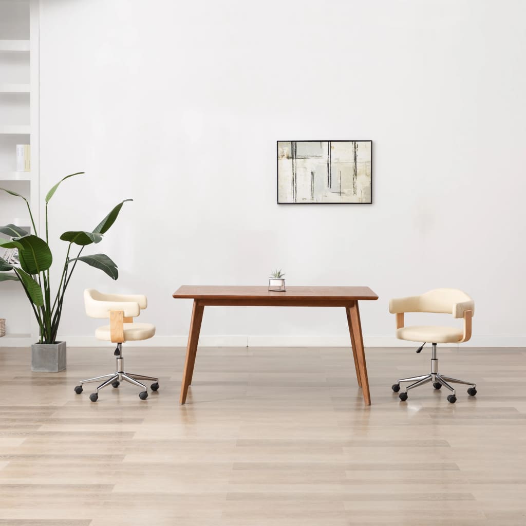 vidaXL Snurrbar kontorsstol gräddvit böjträ och konstläder