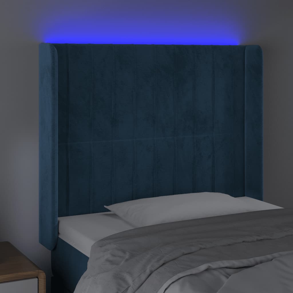 vidaXL Sänggavel LED mörkblå 83x16x118/128 cm sammet