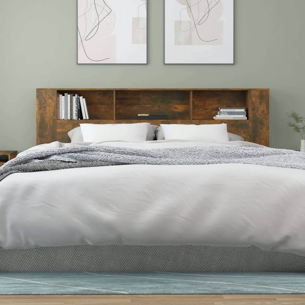 vidaXL Sänggavel med förvaring rökfärgad ek 200x18,5x104,5 cm