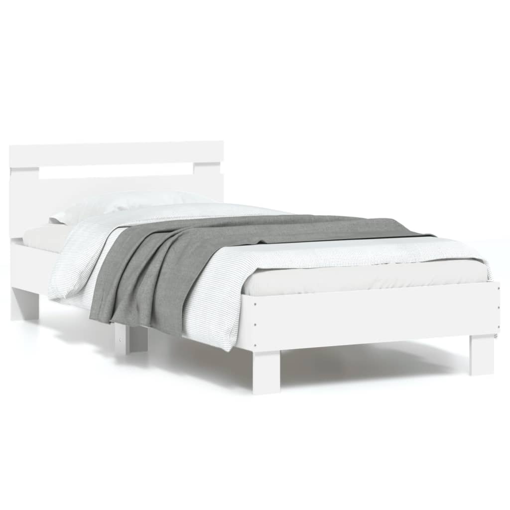 vidaXL Sängram med huvudgavel och LEDs vit 90x190 cm