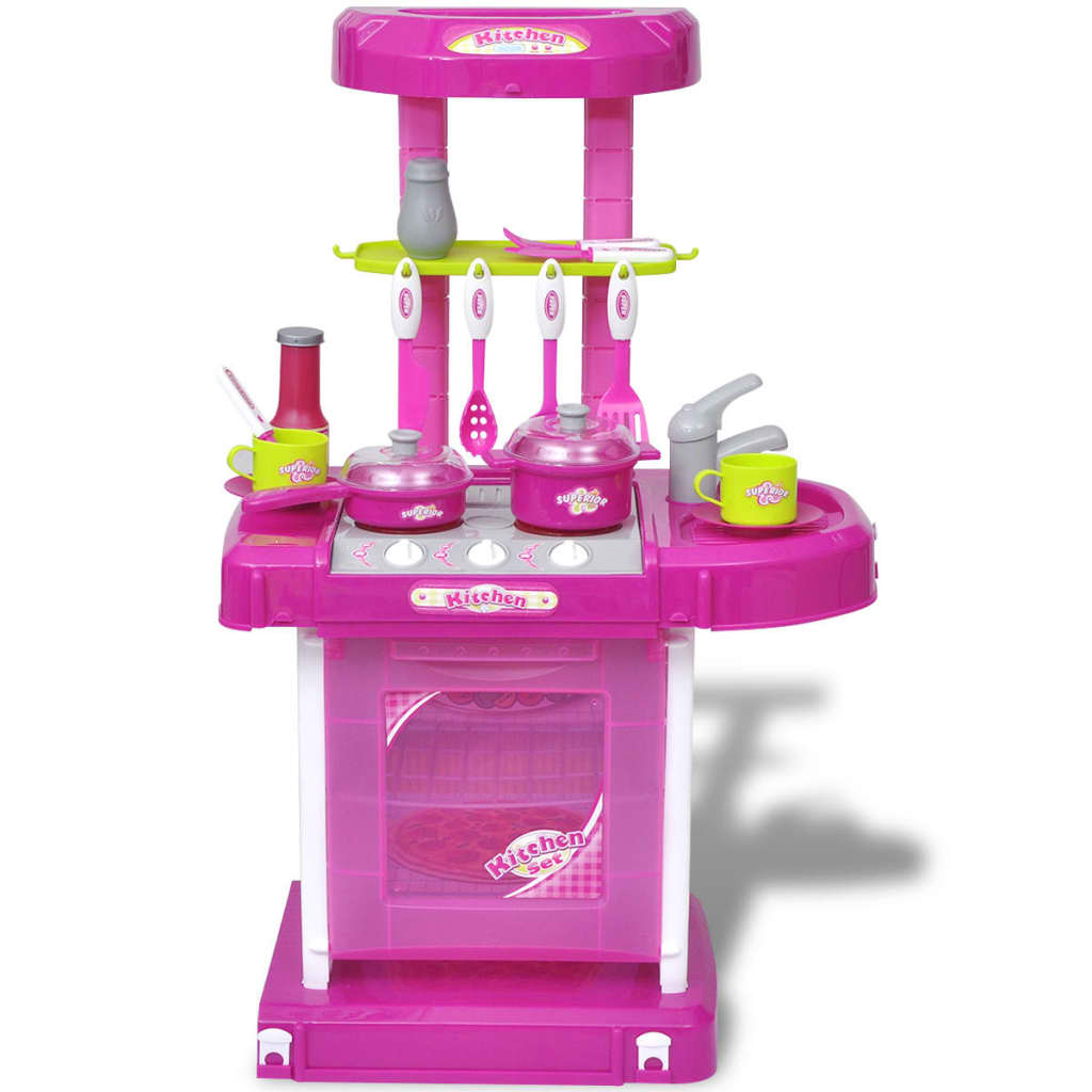 vidaXL Leksakskök för barn med ljus- och ljudeffekter rosa