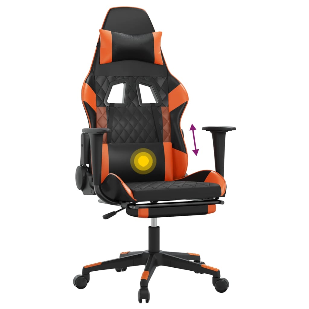 vidaXL Gamingstol med massage och fotstöd svart och orange konstläder
