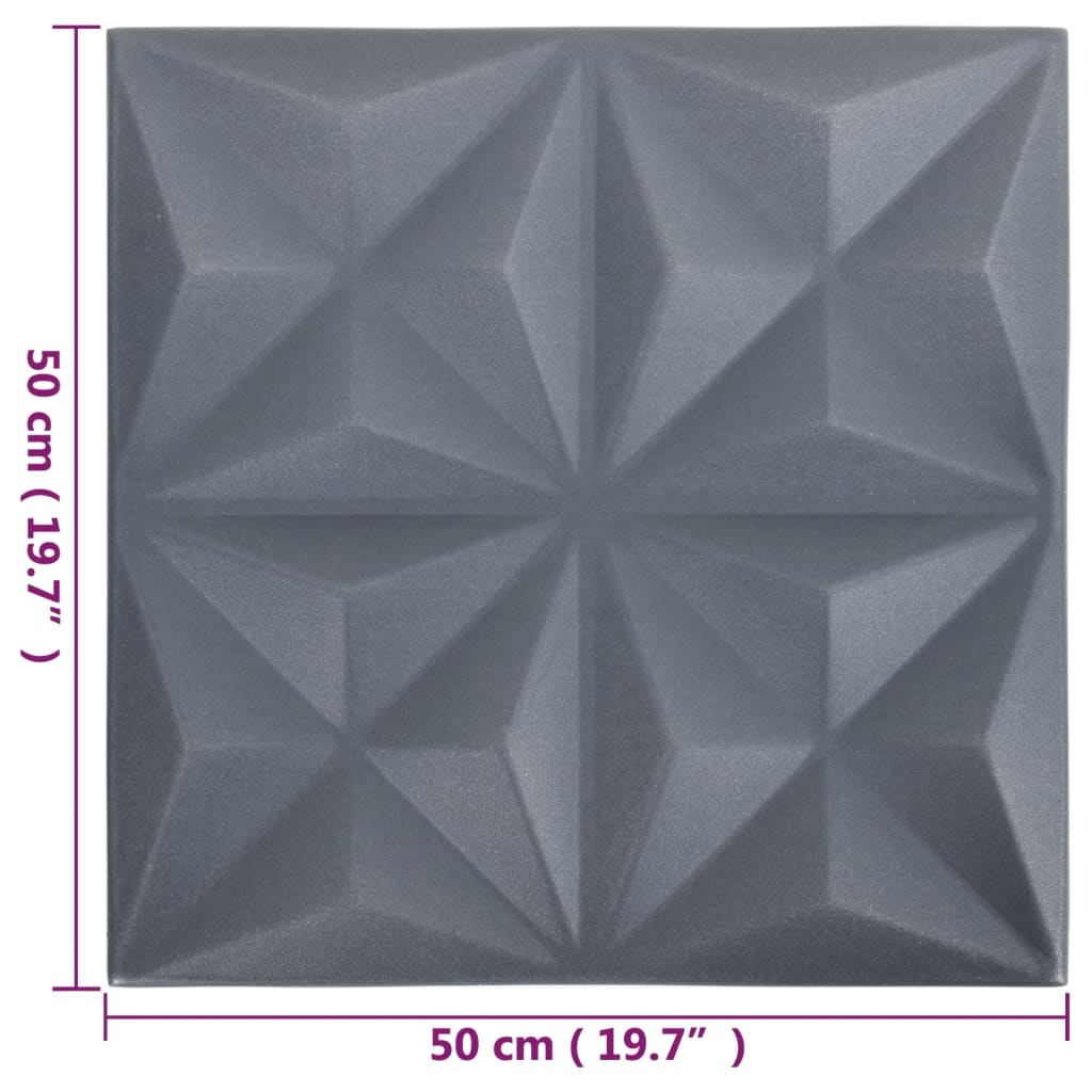 vidaXL 3D Väggpaneler 48 st 50x50 cm origami grå 12 m²