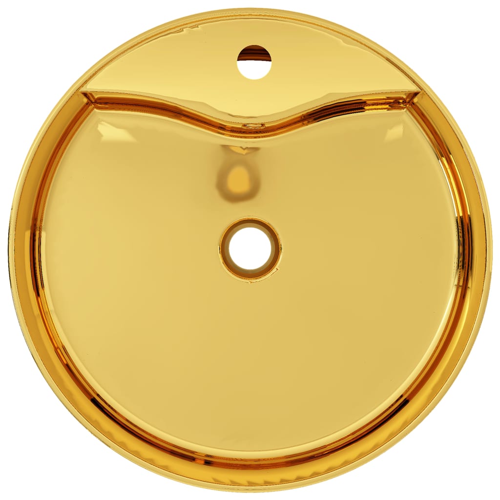 vidaXL Handfat med bräddavlopp 46,5x15,5 cm keramik guld
