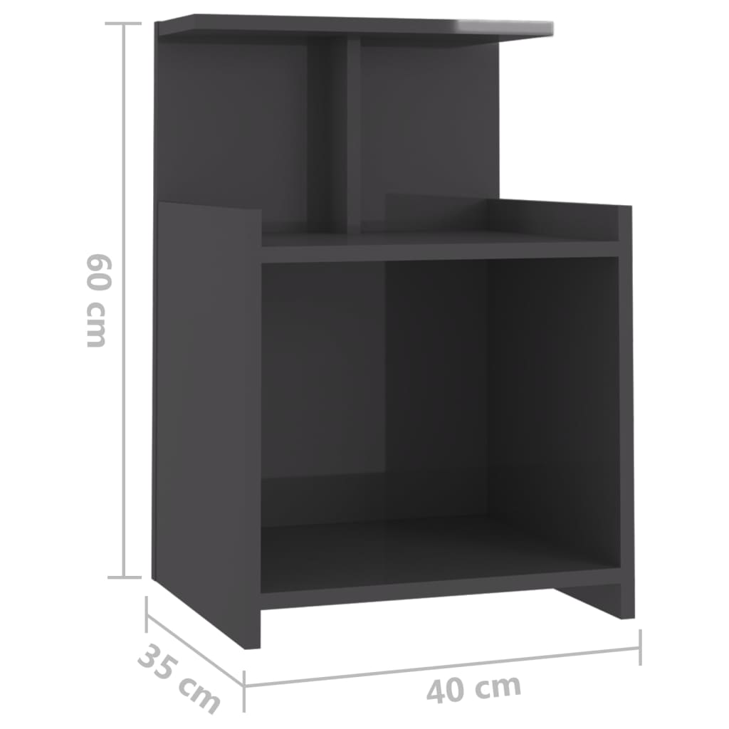 vidaXL Sängbord grå högglans 40x35x60 cm konstruerat trä