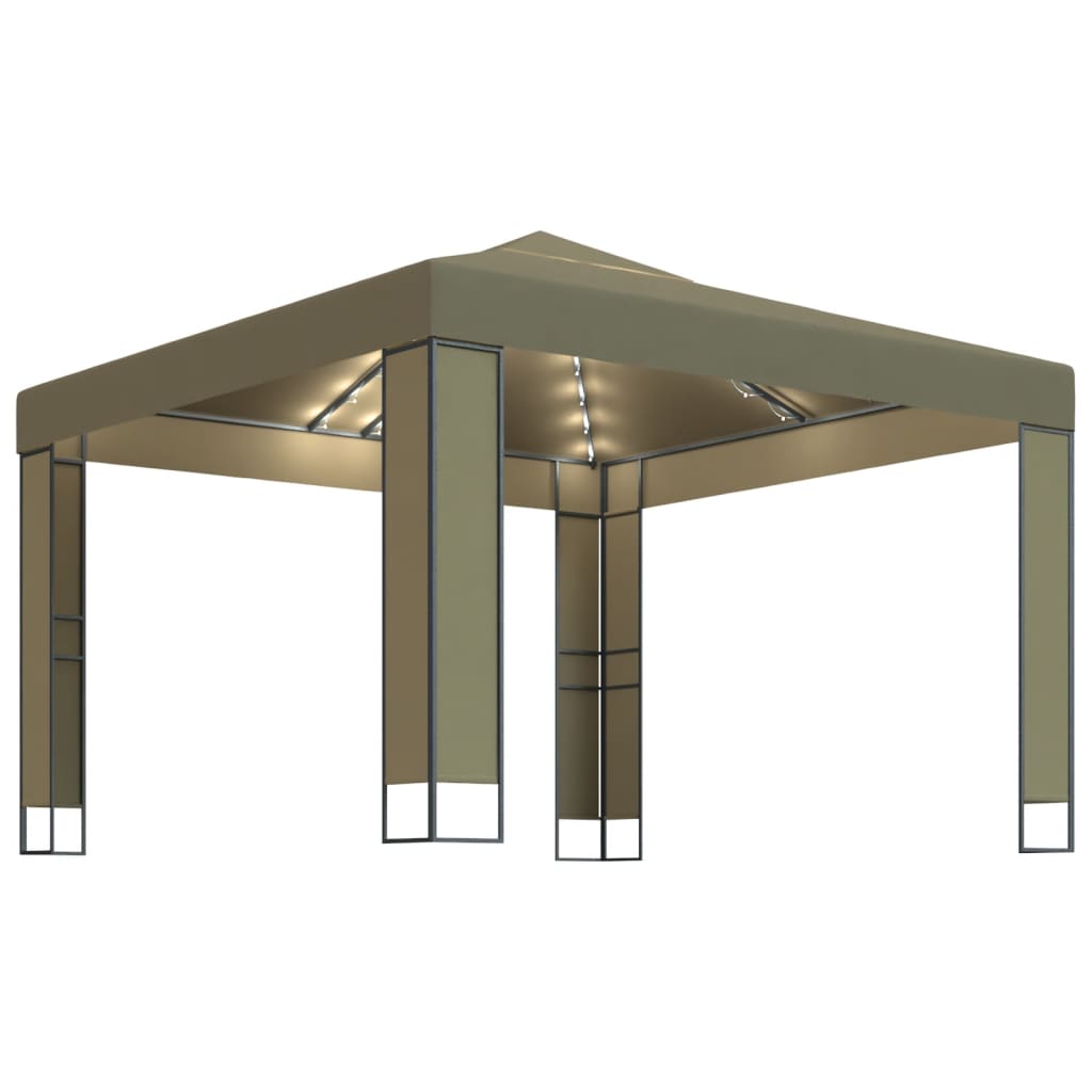 vidaXL Paviljong dubbla tak och ljusslinga LED 3x3x2,7 m taupe