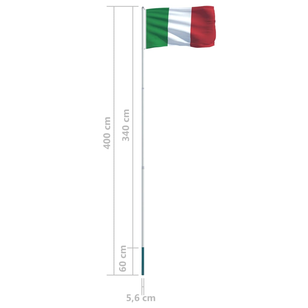 vidaXL Italiens flagga och flaggstång i aluminium 4 m
