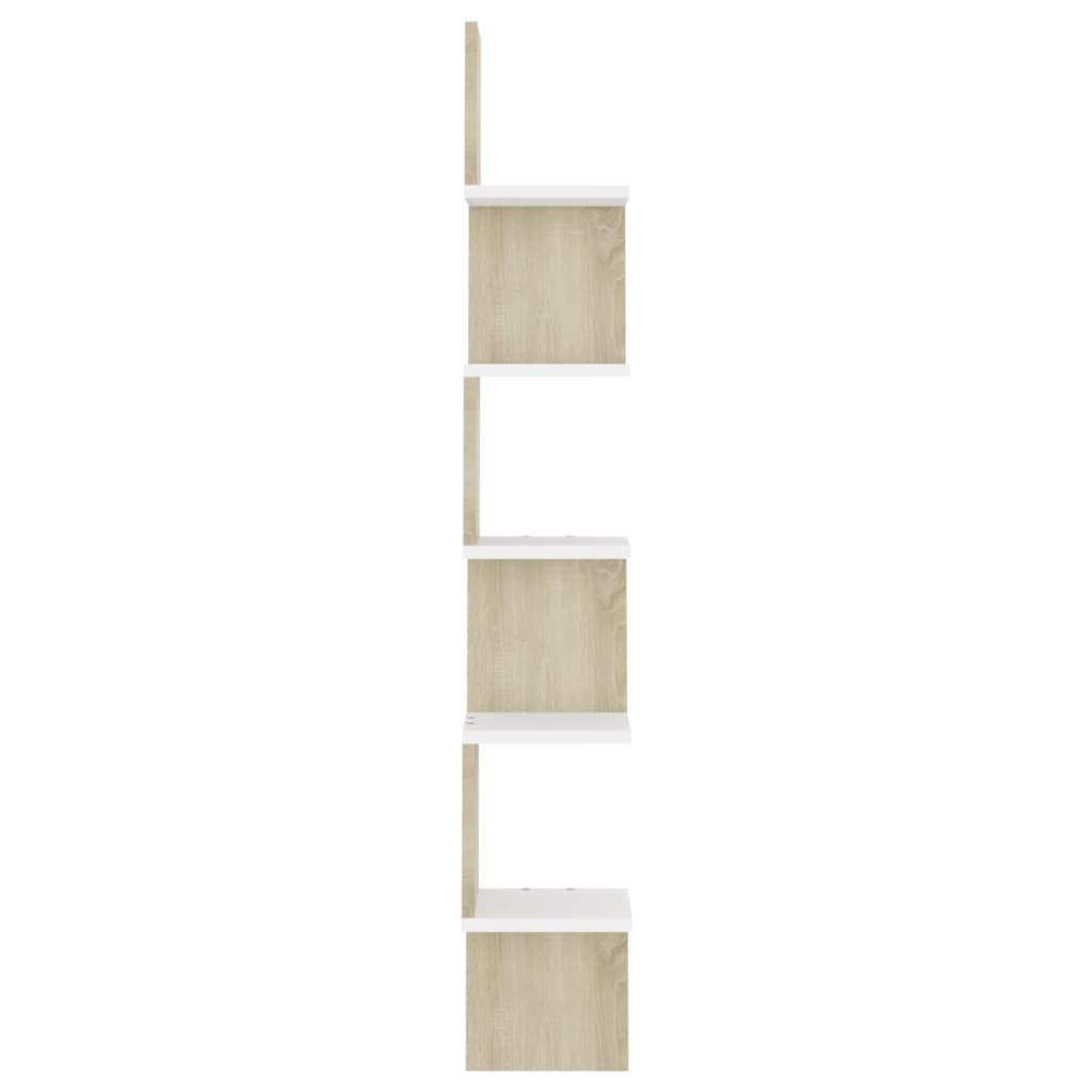 vidaXL Vägghylla hörn vit och sonoma-ek 20x20x127,5 cm konstruerat trä