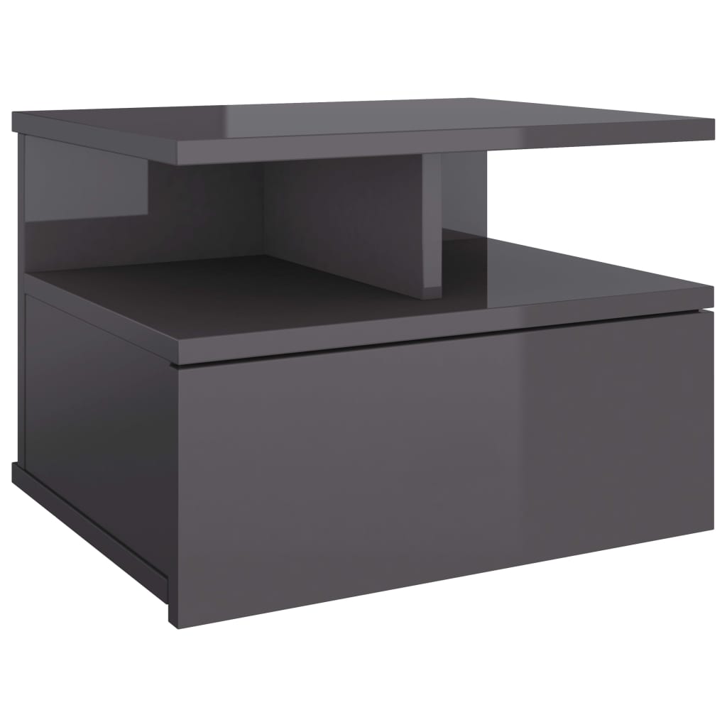 vidaXL Svävande sängbord grå högglans 40x31x27 cm konstruerat trä
