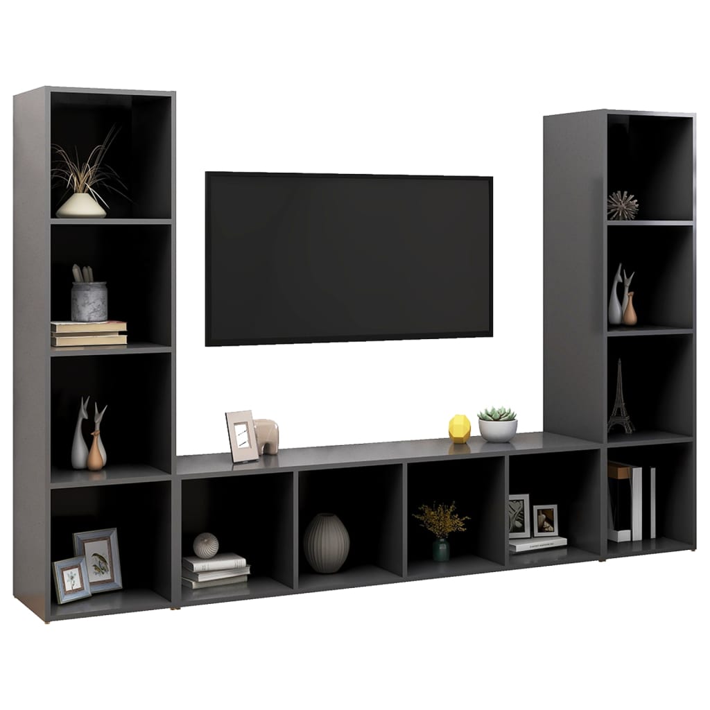 vidaXL TV-skåp 3 delar grå 142,5x35x36,5 cm konstruerat trä