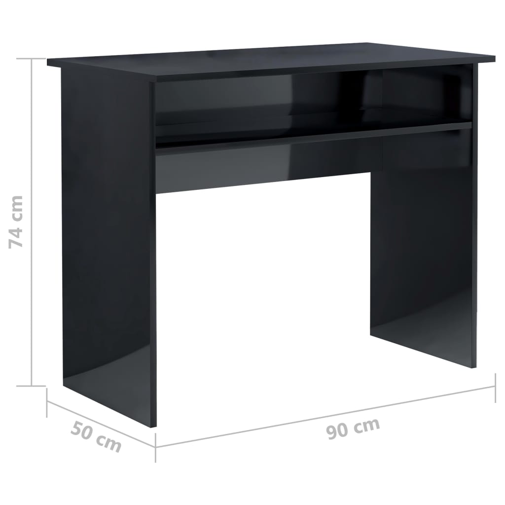 vidaXL Skrivbord svart högglans 90x50x74 cm konstruerat trä