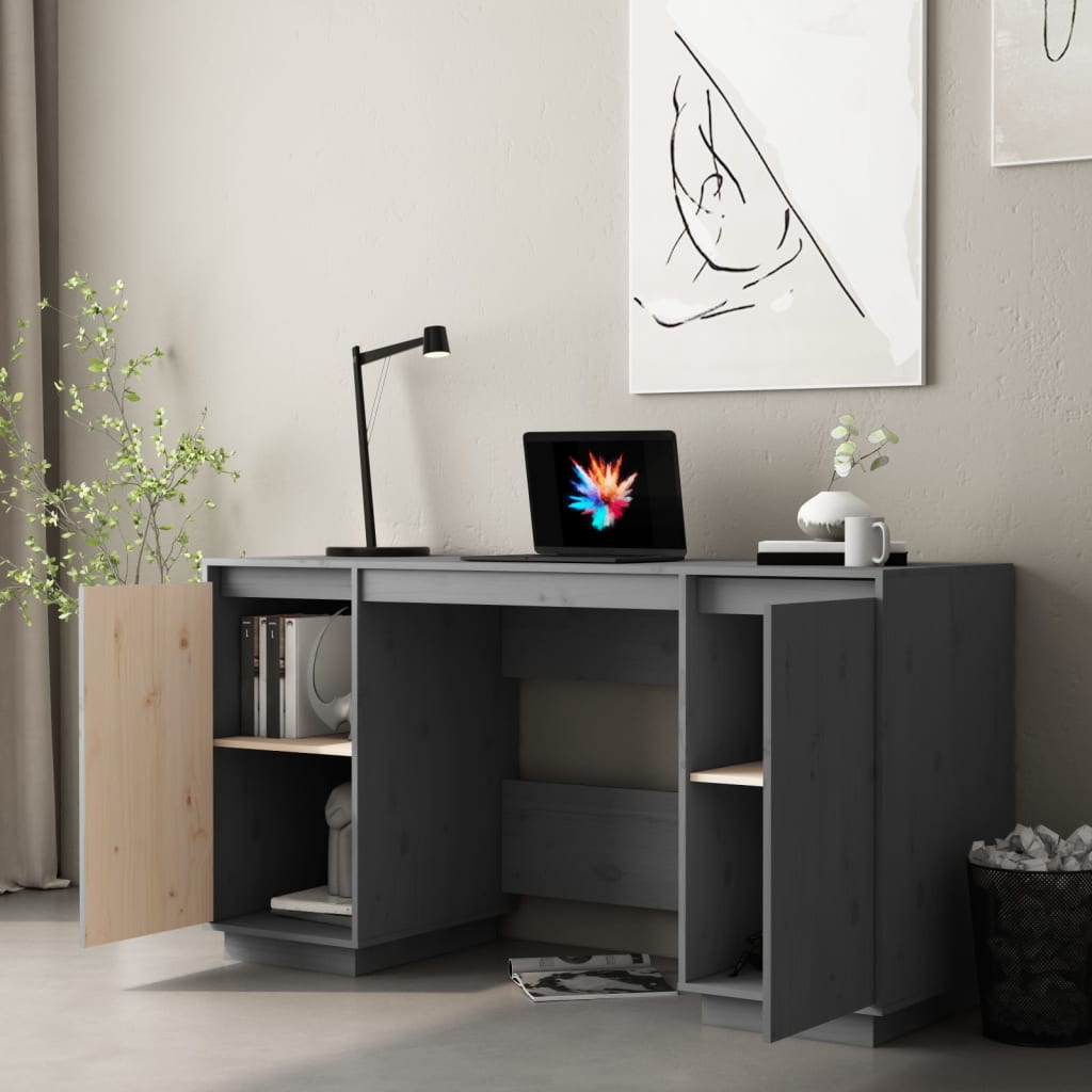 vidaXL Skrivbord grå 140x50x75 cm massiv furu