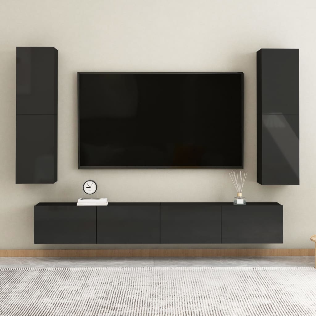 vidaXL TV-skåp svart högglans 30,5x30x110 cm konstruerat trä