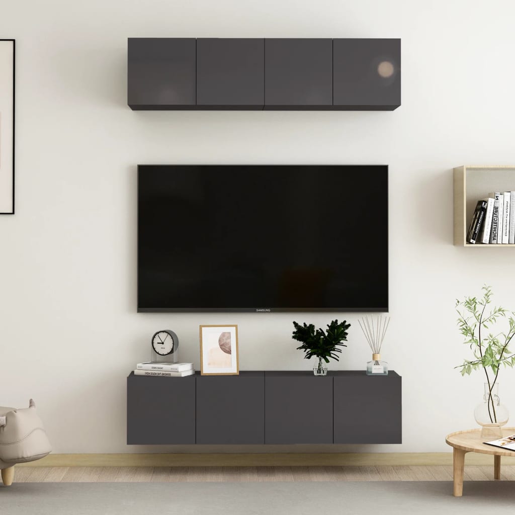 vidaXL TV-skåp 4 delar grå högglans 60x30x30 cm konstruerat trä