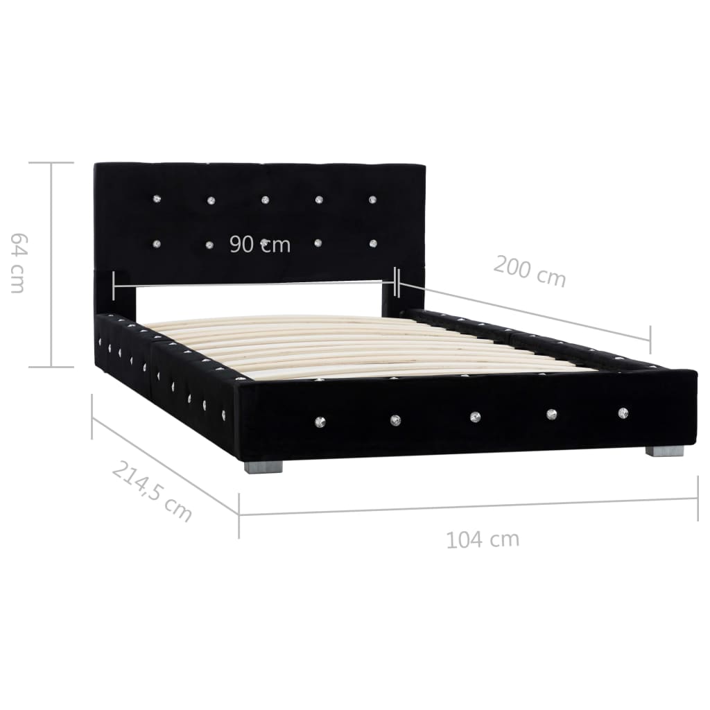 vidaXL Säng med memoryskummadrass svart sammet 90x200 cm