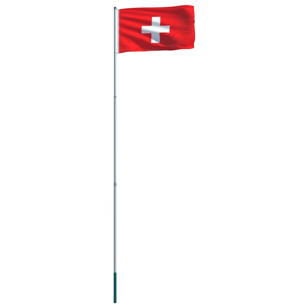 vidaXL Schweiz flagga och flaggstång i aluminium 6 m