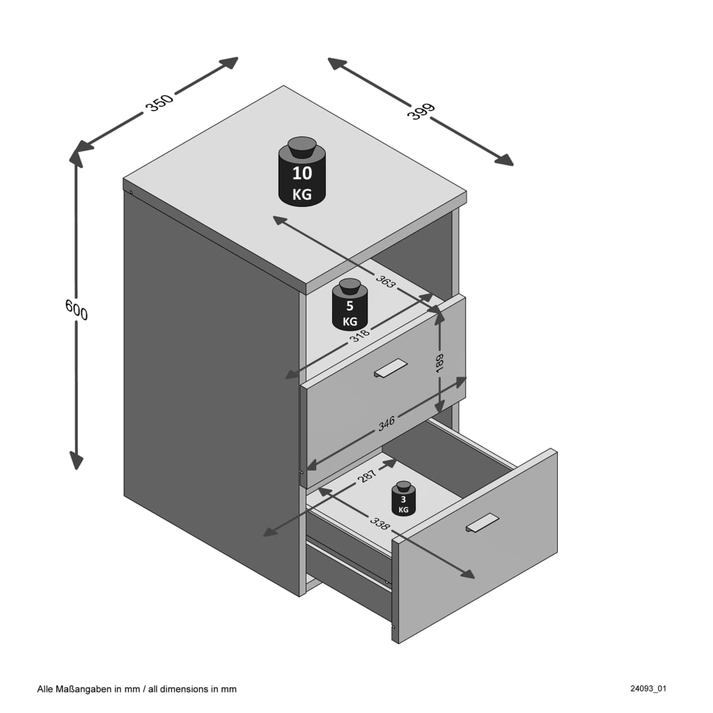 FMD Nattduksbord med 2 lådor vit högglans