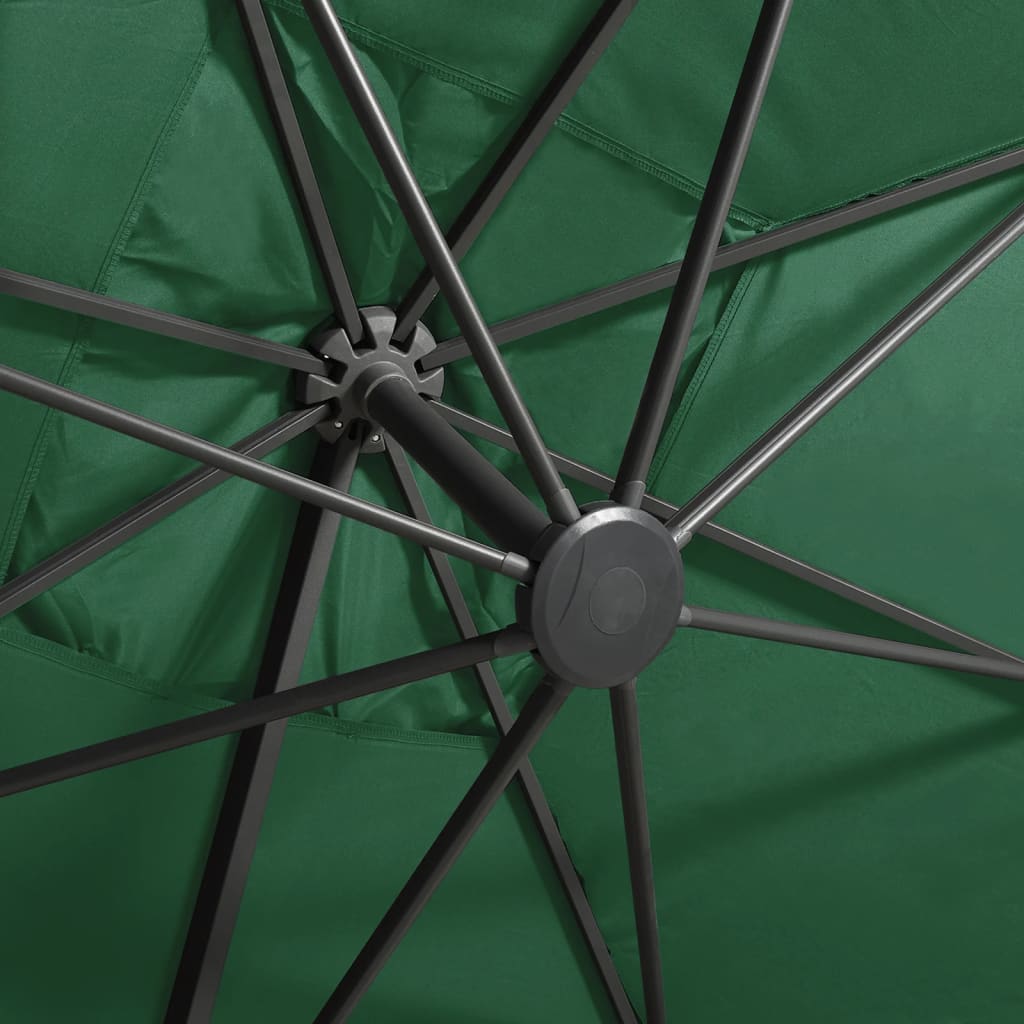 vidaXL Frihängande parasoll med stång och LED grön 300 cm