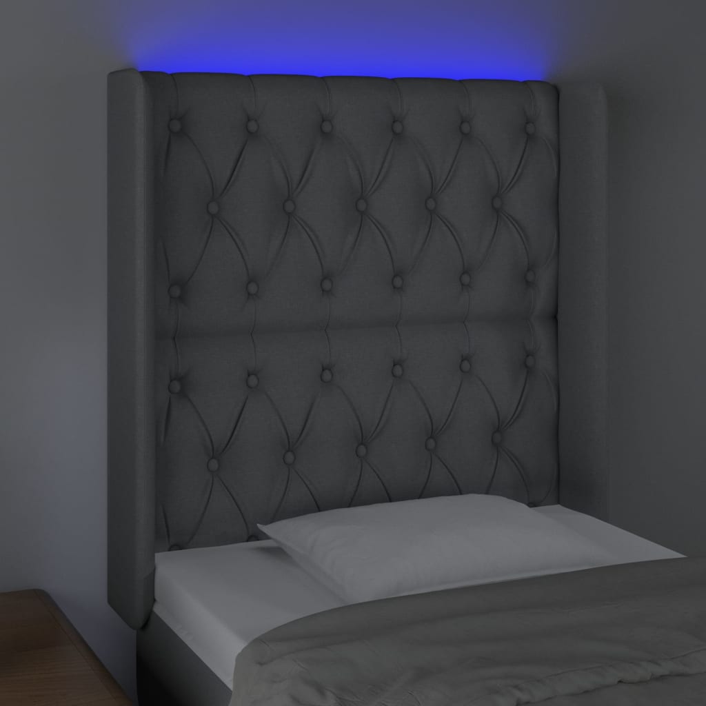 vidaXL Sänggavel LED ljusgrå 83x16x118/128 cm tyg