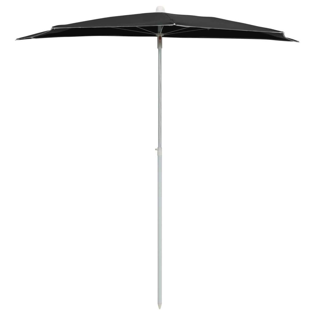 vidaXL Halvrunt parasoll med stång 180x90 cm svart
