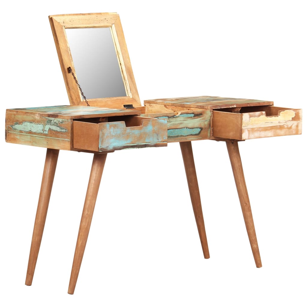 vidaXL Sminkbord med spegel 112x45x76 cm massivt återvunnet trä
