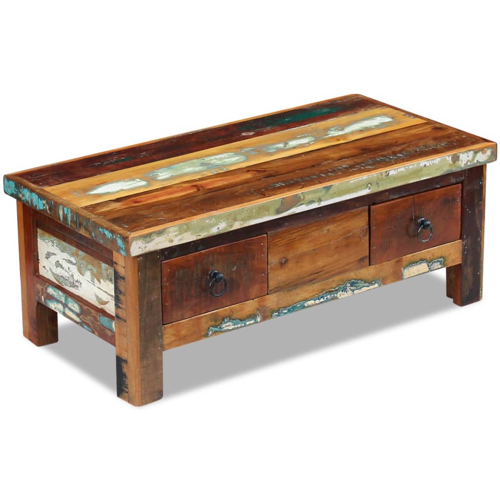 vidaXL Soffbord med lådor massivt återvunnet trä 90x45x35 cm
