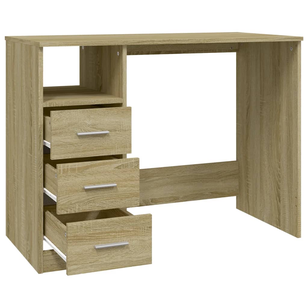 vidaXL Skrivbord med lådor sonoma-ek 102x50x76 cm konstruerat trä