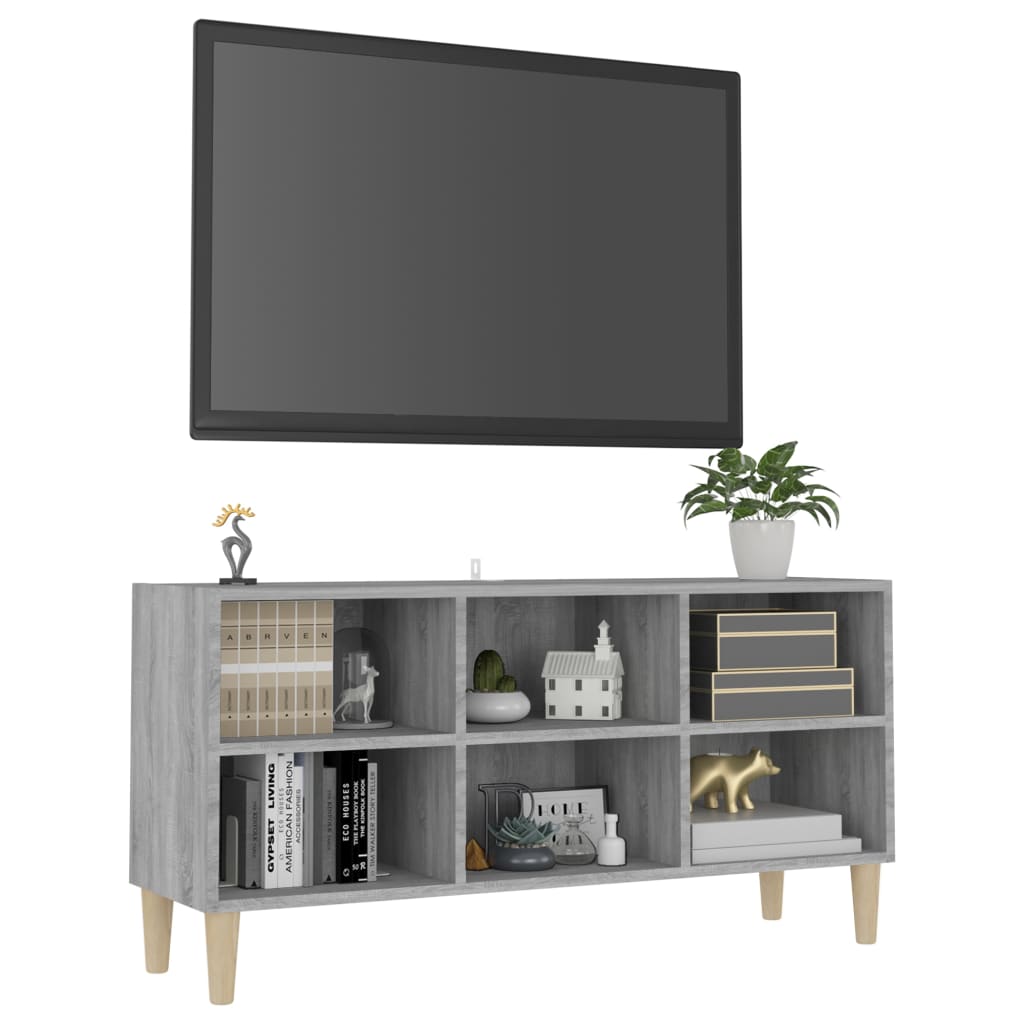 vidaXL TV-bänk med massiva ben grå sonoma-ek 103,5x30x50 cm