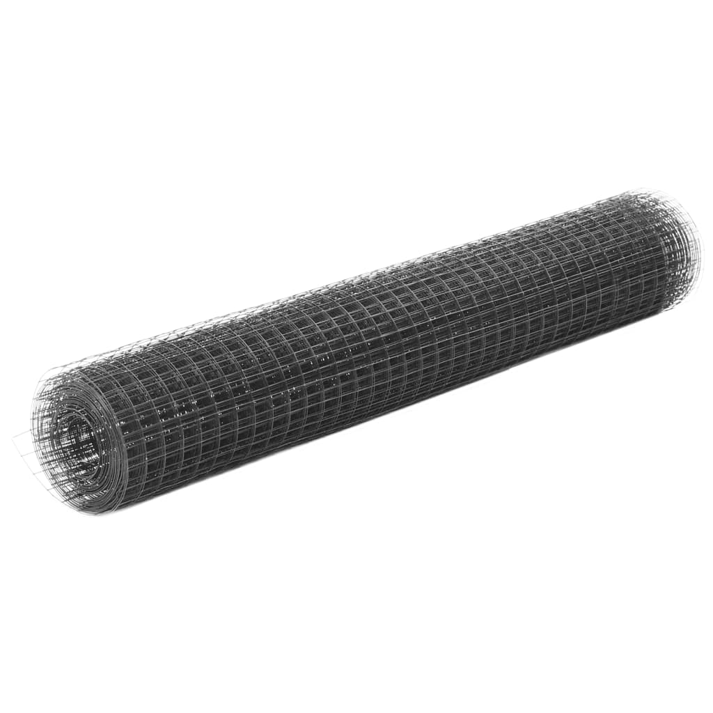 vidaXL Hönsnät stål med PVC-beläggning 25x1 m grå
