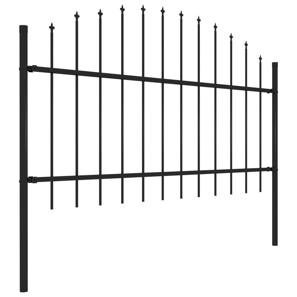 vidaXL Trädgårdsstaket med spjuttopp stål (1-1,25)x1,7 m svart